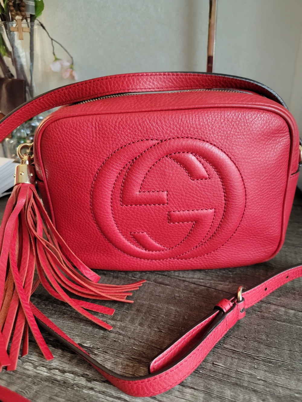 Gucci Disco Soho Red Leather Camera Bag with Tassel